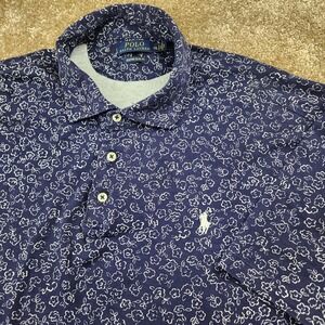 Polo Ralph Lauren Mens XXL Custom Slim Fit Navy Blue Floral Cotton Polo Shirt
